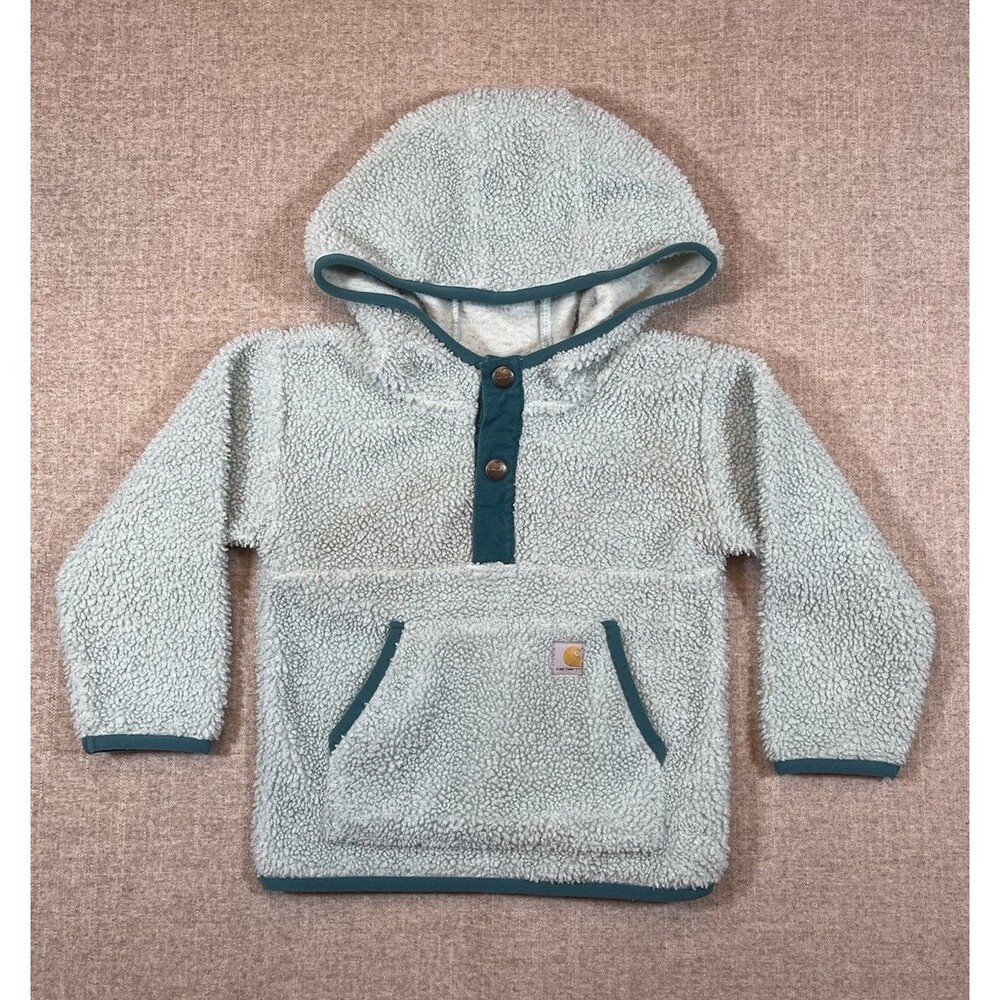 CARHARTT Sherpa Fleece Quarter-Snap Pullover Hoodie Size 2T Green Teal Warm